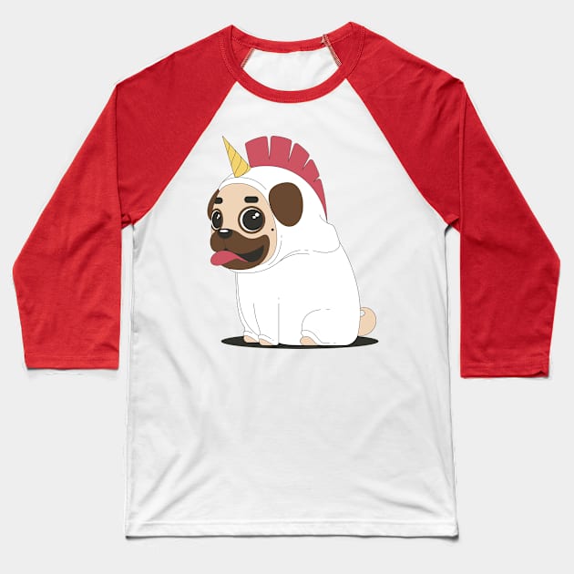 Unicorn Chicken Pug Baseball T-Shirt by Printaha